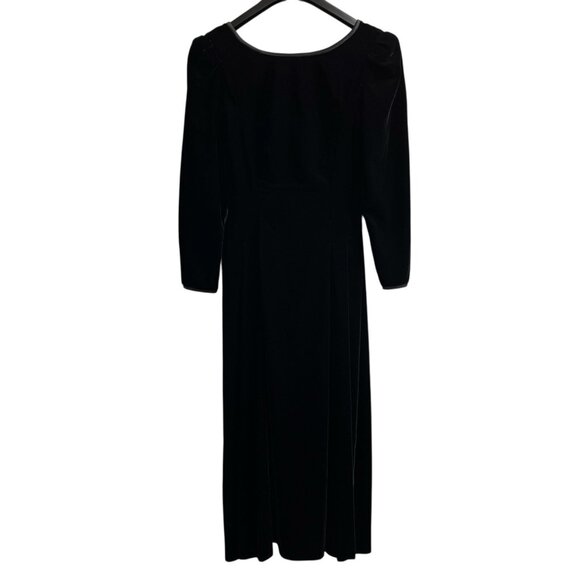 Vintage Maggy London Dress 8 Black Velvet Midi A Line Low Back Witchy Whimsigoth - Picture 1 of 7